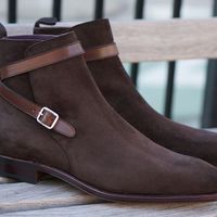 New Men's Handmade Dark Brown Color Ankle High Suede Jodhpurs Buckle Boot - Thumbnail 1