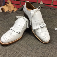 men's White Color Leather Fringe Shoes Men Dress Formal Wing Tip Brogue Shoes - Thumbnail 1