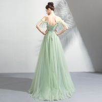 Green tulle lace long prom dress, evening dress - Thumbnail 2