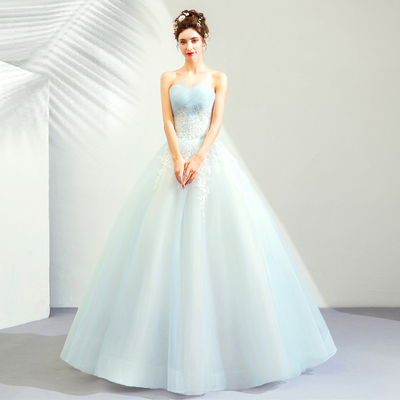 Blue tulle lace long prom gown, blue evening dress - Thumbnail 5