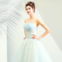Blue tulle lace long prom gown, blue evening dress - Thumbnail 1