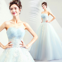 Blue tulle lace long prom gown, blue evening dress - Thumbnail 4