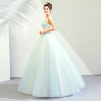 Blue tulle lace long prom gown, blue evening dress - Thumbnail 2