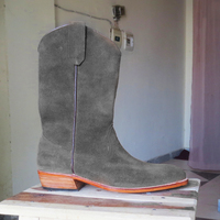 New Men's Handmade Gray Color Ankle High Suede Derby Fashion Boot - Thumbnail 1