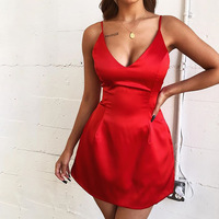 Women'S Solid Color Halter Sling High Waist Dress - Thumbnail 1