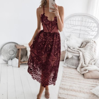 Sling Sexy Lace Solid Color Sleeveless Dress - Thumbnail 1