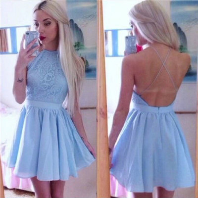 Halter criss cross lace short homecoming dresses  - Thumbnail 3