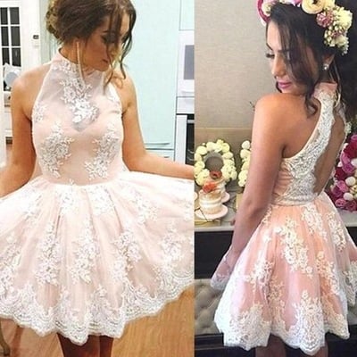 Pink short homecoming dresses with appliques  - Thumbnail 5