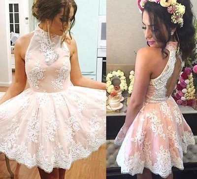 Pink Short Homecoming Dresses with Appliques 