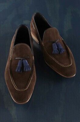 Handmade Chocolate Brown Suede Loafer Slipper Party Dress Men's Fashion Moccasin Tussles Shoes