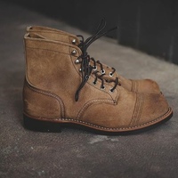 New Men's Handmade Brown Half Ankle Suede Cap Toe Lace Up Stylish Boot - Thumbnail 1