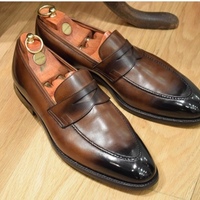 Handmade Brown Black Color Leather Penny Loafers Split Toe Dress Shoes Men's Fashion Moccasin Shoes - Thumbnail 1
