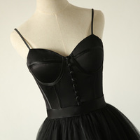Black tulle long prom dress, black evening dress - Thumbnail 2