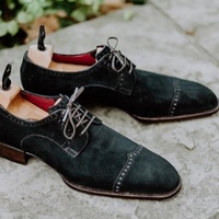 Handmade  Black Color Suede Derby Stylish Dress Men's Fashion Lace Up Shoes - Thumbnail 1