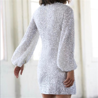 Women'S White Sequin Long Sleeve Dress - Thumbnail 1