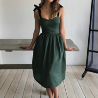 Design Solid Color Sexy Sleeveless Dress - Thumbnail 1