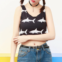 Shark Print Black Tank Top - Thumbnail 1