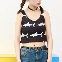 Shark Print Black Tank Top - Thumbnail 2