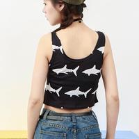 Shark Print Black Tank Top - Thumbnail 4