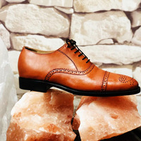 Handmade Oxford Shoe, Tan Cap Toe Shoes, Office Dress Designer Brogue Men Shoes - Thumbnail 2