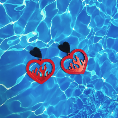 Heart and flame earrings