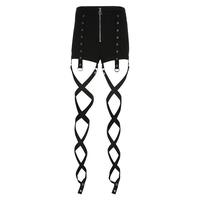 High Waist Black Strap Lace up Zip up Suspender Shorts - Thumbnail 2