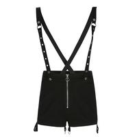 High Waist Black Strap Lace up Zip up Suspender Shorts - Thumbnail 3