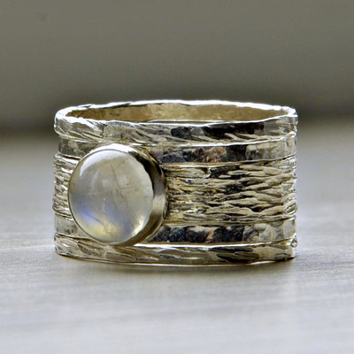 Simone unique rustic stackable moonstone wedding ring 