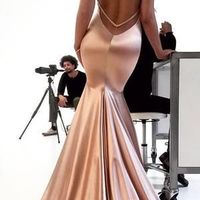 Charming Mermaid Backless Blush Satin Long Prom Dresses,Formal Party Dresses - Thumbnail 1