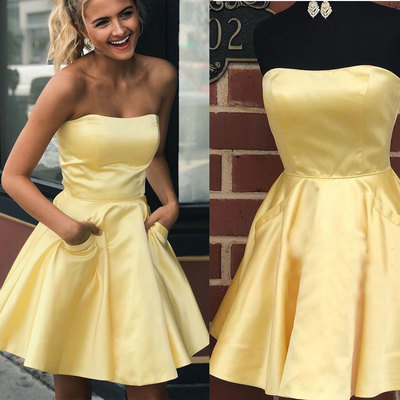 Yellow straplss short homecoming dresses under 100 - Thumbnail 5