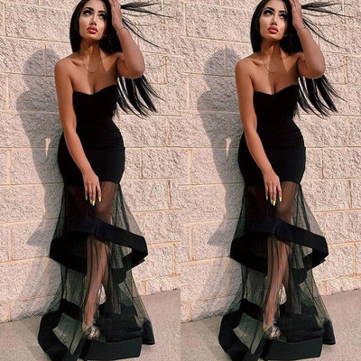 Strapless black mermaid prom dresses evening gowns - Thumbnail 4