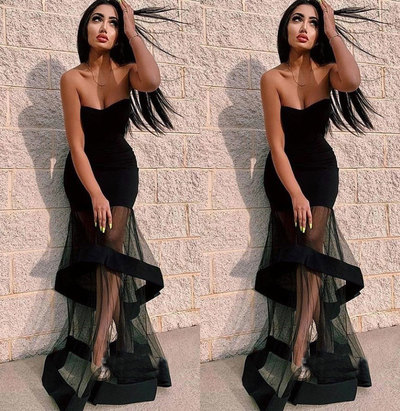 Strapless Black Mermaid Prom Dresses Evening Gowns