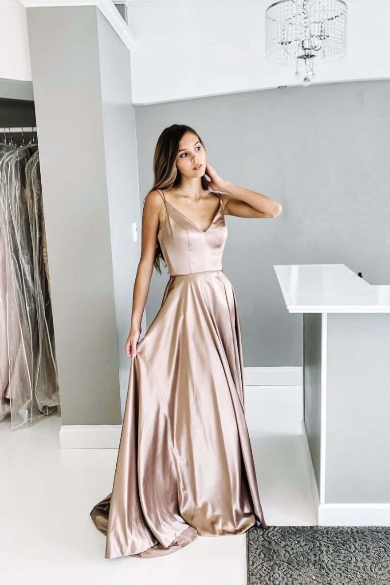 Elegant A-Line Open Back Champagne 
