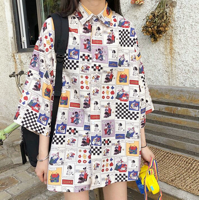 Harajuku Cartoon Print Oversize Shirt