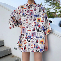 Harajuku Cartoon Print Oversize Shirt - Thumbnail 1