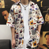 Harajuku Cartoon Print Oversize Shirt - Thumbnail 4