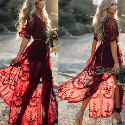 Casul boho burgundy bridesmaid dresses for wedding - Thumbnail 4