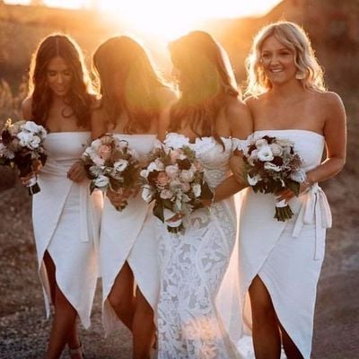 Strapless simple white bridesmaid dresses - Thumbnail 5