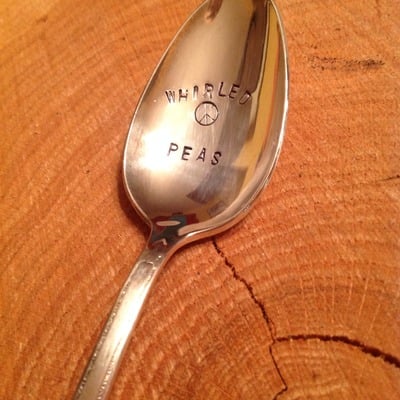 Whirled peas hand stamped spoon