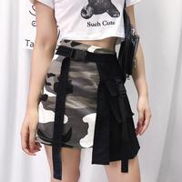 Punk Camouflage Patchwork Buckle Pocket A-line Skirt - Thumbnail 1