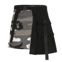 Punk Camouflage Patchwork Buckle Pocket A-line Skirt - Thumbnail 4