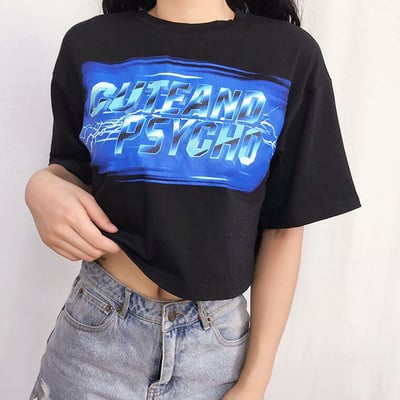 Cute and psycho lightning printed black tee