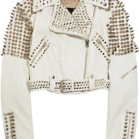 Woman Full White Punk Brando Spiked Studded Leather Jacket,Fashion Biker Jacket  Studded Jacket made with 100 % Genuine Top Quality Cowhide Leather  - Thumbnail 2