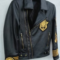 Men's New H&M Embroidery Patches Golden Black Brando Style Leather Jacket - Thumbnail 1