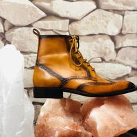 Handmade Men's Cognac Two tone Boot Dress Brown Leather Wing Tip Chelsea Boots - Thumbnail 2
