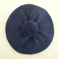 Dark Blue Beret with Pom Pom - Thumbnail 1
