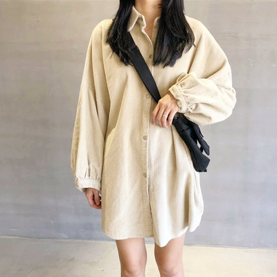 Solid Corduroy Oversize Shirt Jacket