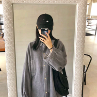Solid Corduroy Oversize Shirt Jacket - Thumbnail 3