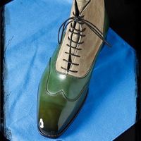 Handmade Men's Green Beige Boot Dress Suede Leather Wing Tip Lace Up Boot - Thumbnail 1