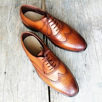 Handmade Men's 2 Tone Brown Color Shoes Stylish Leather Wing Tip Brogue Lace Up Shoes - Thumbnail 1